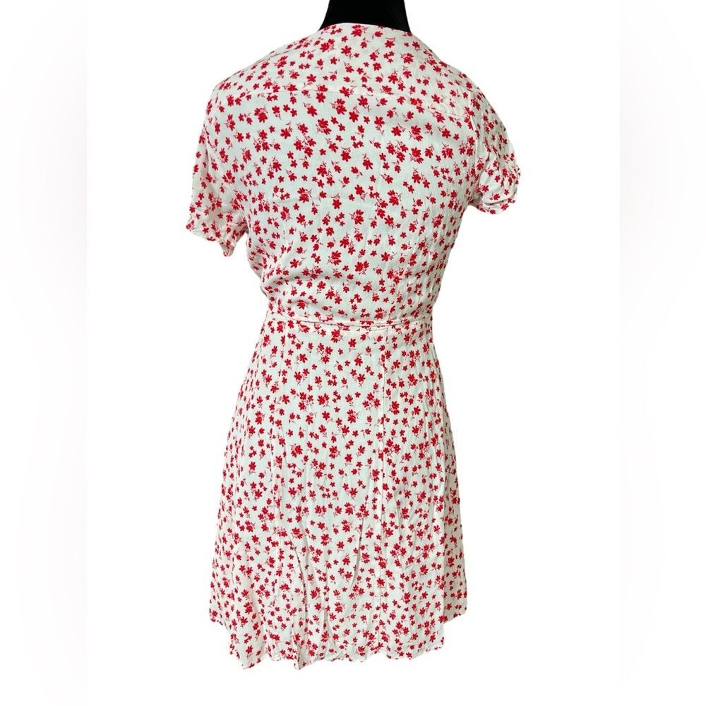 & Other Stories Floral Wrap Mini Dress Red White Ditzy Print V Neck Size Medium - Picture 5 of 9